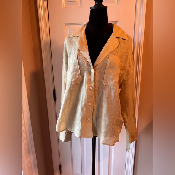 Madewell Resort Long Sleeve Shirt in Paqle Lichen 100% Ramie - Picture 11 of 12